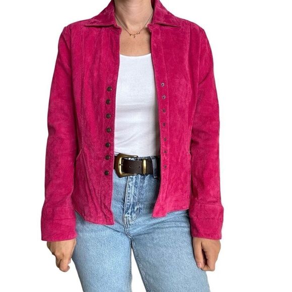 Christopher & Banks Pink Leather Jacket Size Medium Snap Closure Collared Trendy - Picture 1 of 10